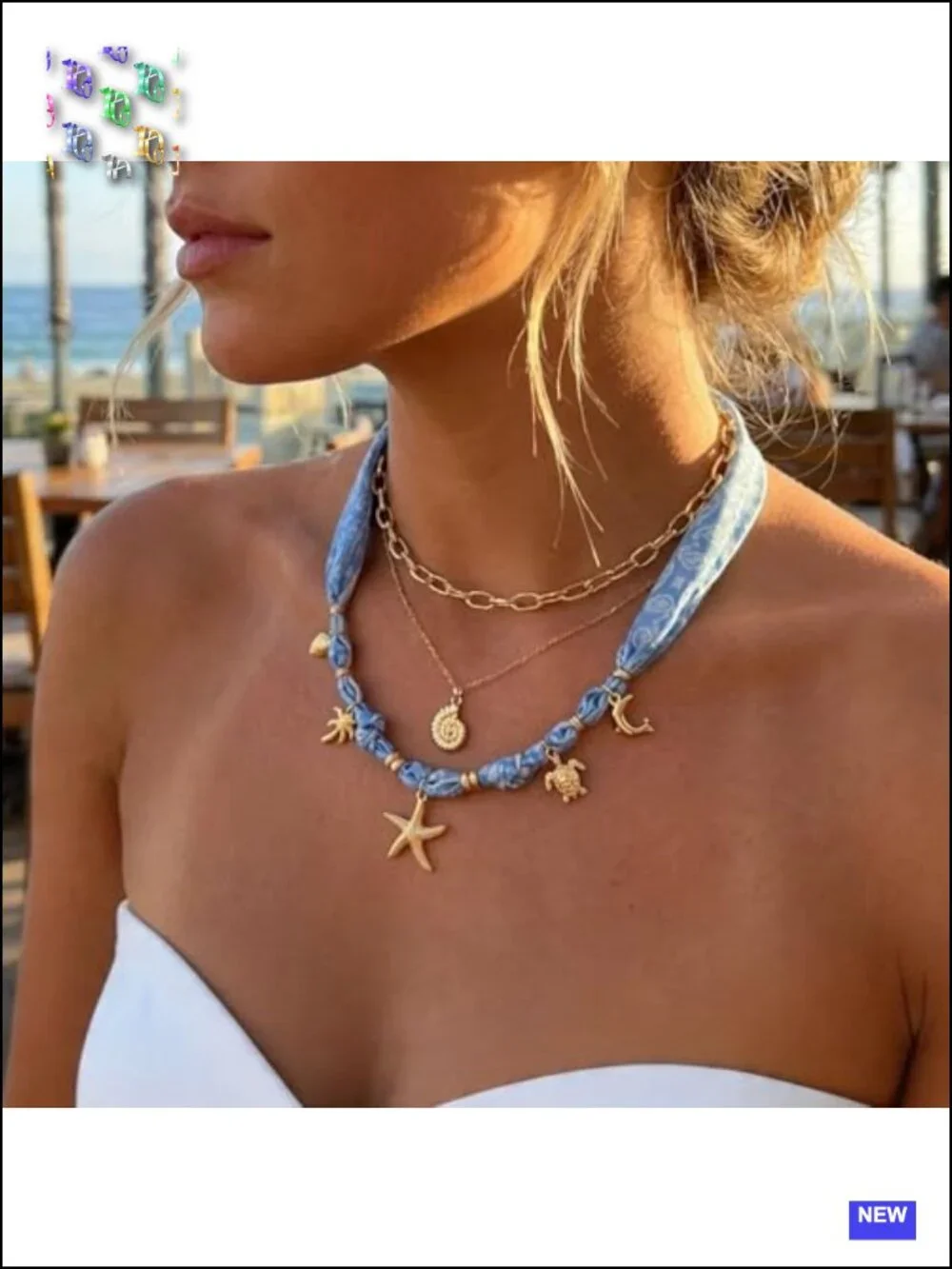 Ocean Themed Jewelry Set Gold Plated Conch Starfish Seashell Pendant Necklace